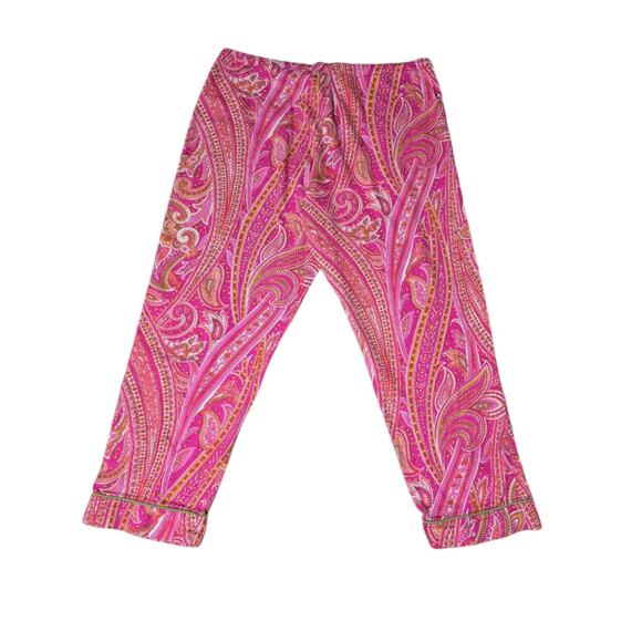 Bed Head Cropped‎ Pajama Pants M Pink & Green Paisley PJ Bottoms 100% Cotton - Picture 5 of 11
